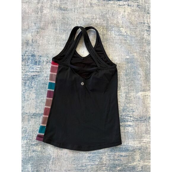 Lululemon Black Tan Mauve Blue Color Block Stripe Shape Tank Size 4 - Picture 5 of 7
